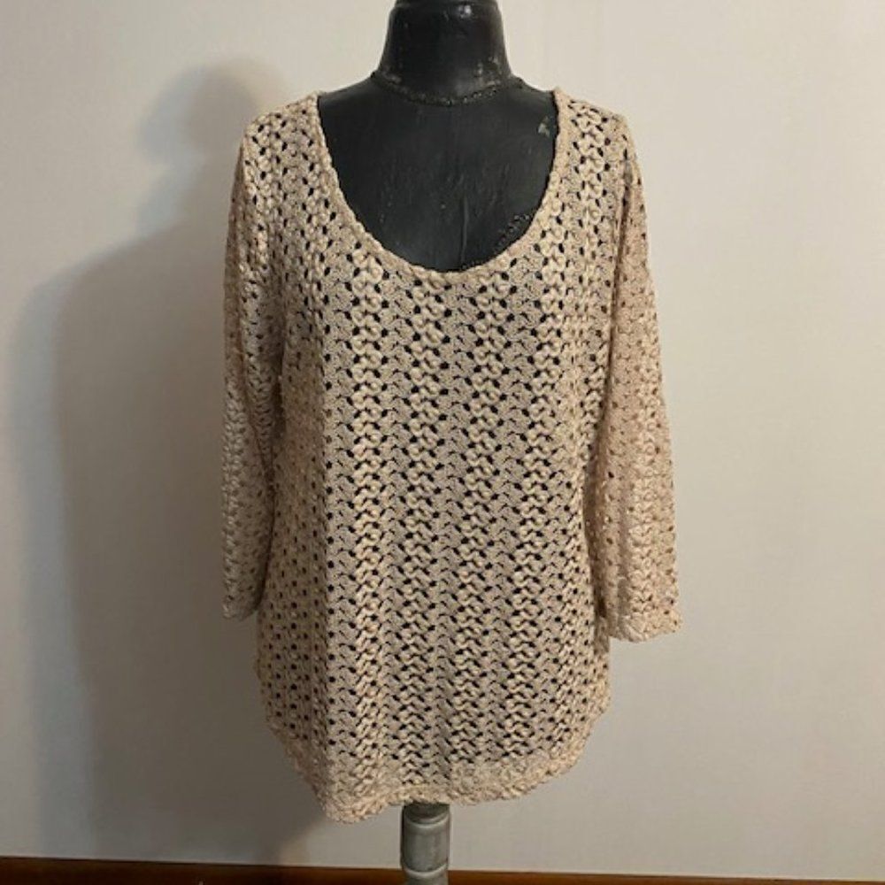 JM Collection Tan Knit scoop neck 3/4 sleeves sweater, size 2X